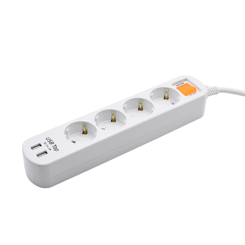 Ekonomické 4 vývody EU Standardní zásuvka se 2 USB porty a 1 přepínač přetížení Ekonomické 4 vývody EU Standardní zásuvka se 2 USB porty a 1 přepínač přetížení